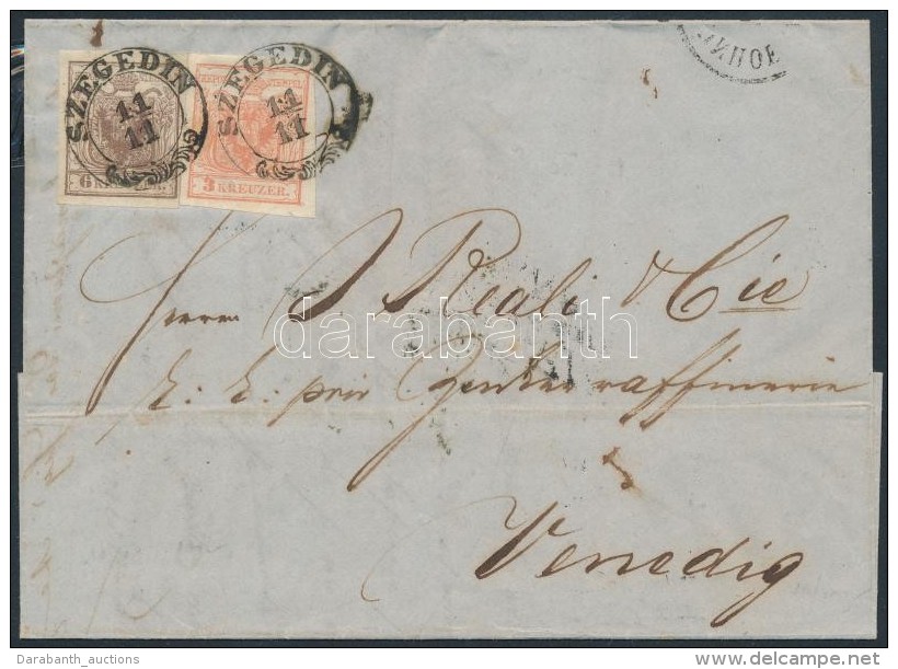 1851 3kr + 6kr Levélen / On Cover 'SZEGEDIN' - 'SÜDBAHNHOF WIEN' - 'VENEZIA' - Other & Unclassified