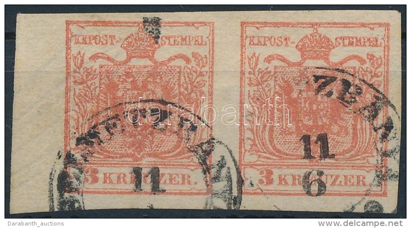 O 1850 3kr Pár / Pair HP IIIa, Nagy Szélekkel és óriási Vízjellel / With... - Other & Unclassified