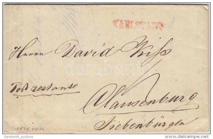 1846 Portós Levél / Unpaid Cover Piros / Red 'KARLSTADT' - Clausenburg - Other & Unclassified