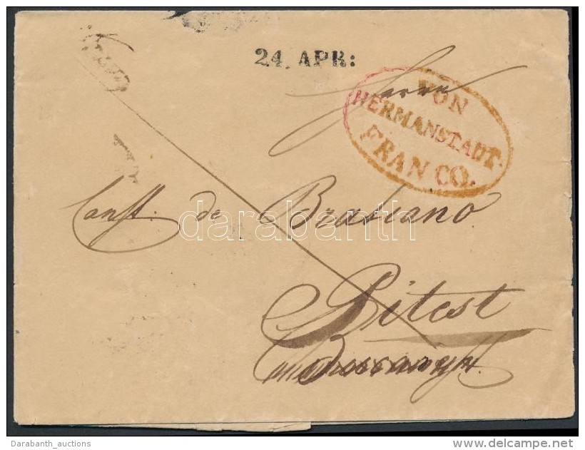 1839 Felportós Levél Romániába / Cover With Half Postage Due To Romania Piros / Red... - Other & Unclassified