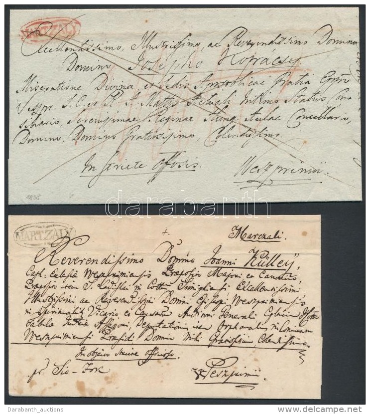 1835-1838 2 Db Ex Offo Piros/red és Fekete/black 'MARTZALY' - Veszprém - Other & Unclassified
