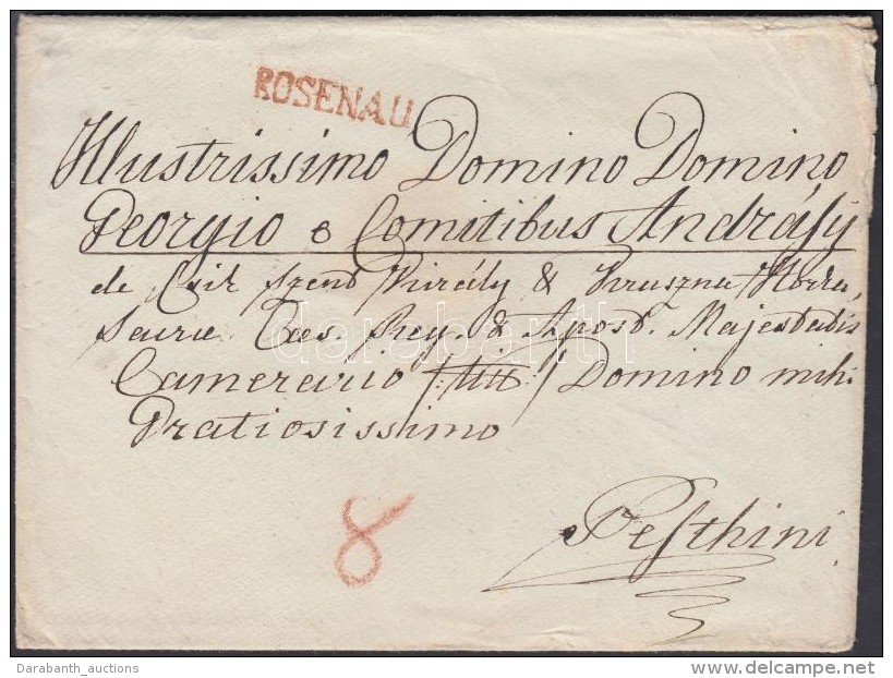 1830-1840 Portós Levél / Cover With Postage Due Piros / Red 'ROSENAU' - Pesth - Other & Unclassified