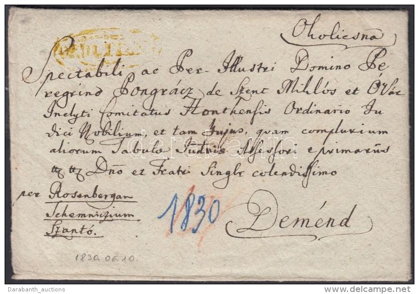 1830 Portós Levél / Cover With Postage Due Sárga / Yellow 'OKOLITSNA' - Deménd - Other & Unclassified