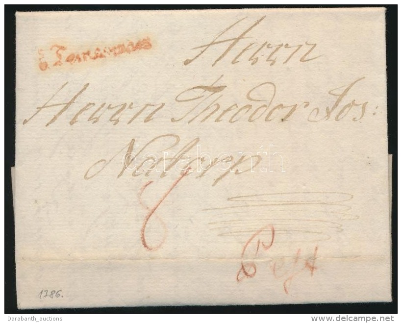 1786 Portós Levél / Unpaid Cover Piros / Red 'Temesvár' - Pest - Other & Unclassified