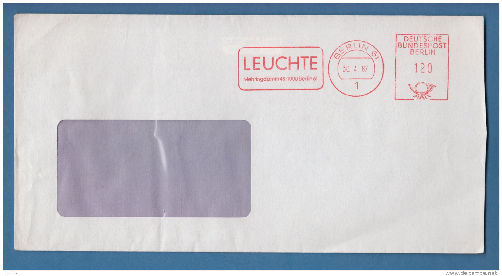 206308 / 1987 - 120 Pf. - BERLIN , " LEUCHTE , MEHRINGDAMM 48 , 1000 BERLIN 61 ,  Machine Stamps (ATM)  Germany - Franking Machines (EMA)