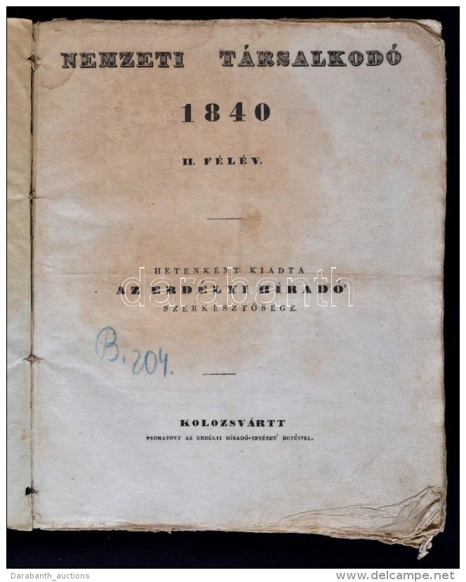 Nemzeti Társalkodó 1840. II. Félév. Július -December, 1-26 Szám.... - Unclassified