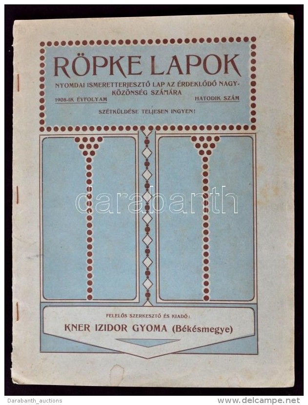 1908 Röpke Lapok, Kner Izidor Gyoma, Reklám Katalógus Szecessziós ... - Unclassified