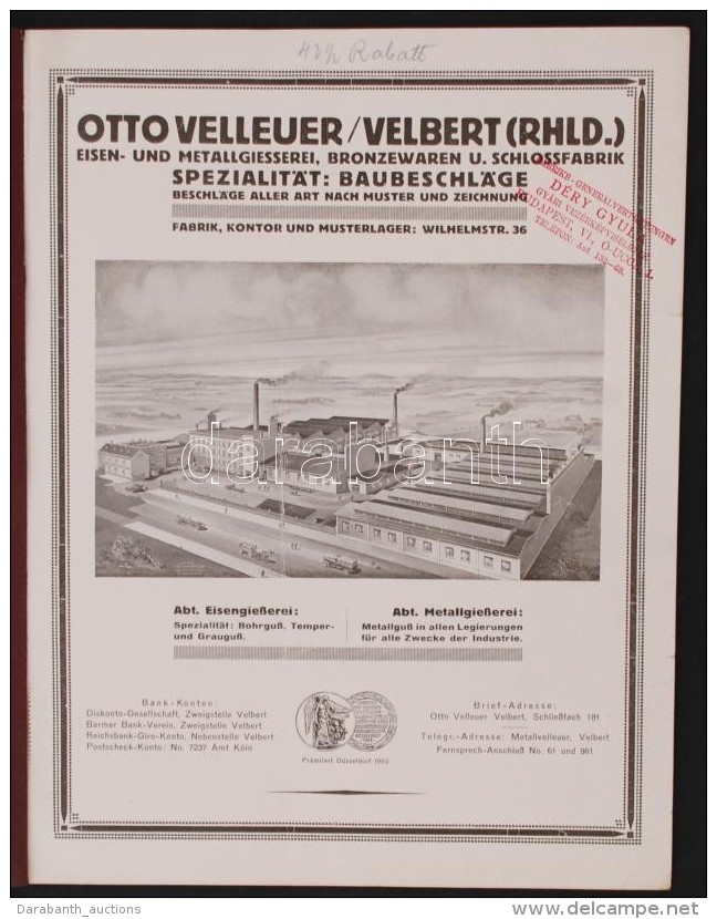 Cca 1910-1930 'Otto Velleuer/Velbert Eisen- Und Metallgiesserei, Bronzewaren U. Schlossfabrik' Zár, Lakat... - Non Classés