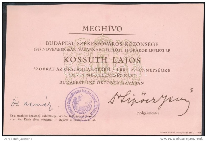 1927 Meghívó A Kossuth Szobor Avatásár Az Országház Térre.... - Unclassified