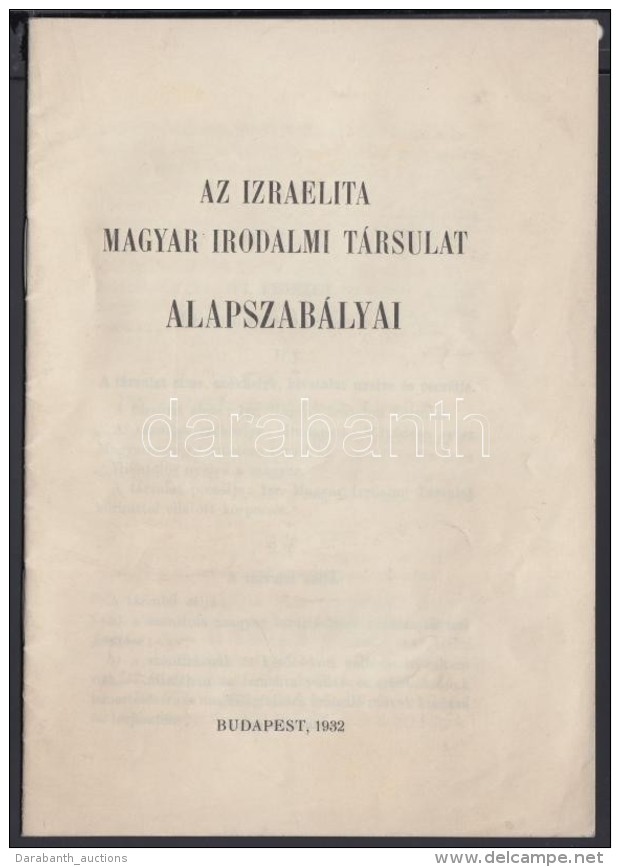 1932 Az Izraelita Irodalmi Egyesület Alapszabályai 20p. - Other & Unclassified