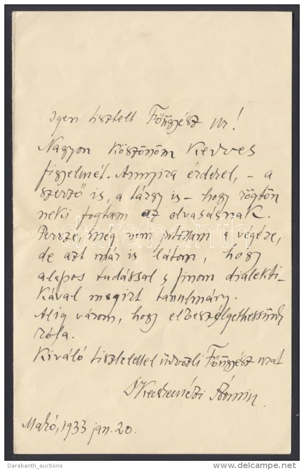 1933 Kecskeméti Ármin Makói Rabbi Saját Kézzel írt Levele - Other & Unclassified
