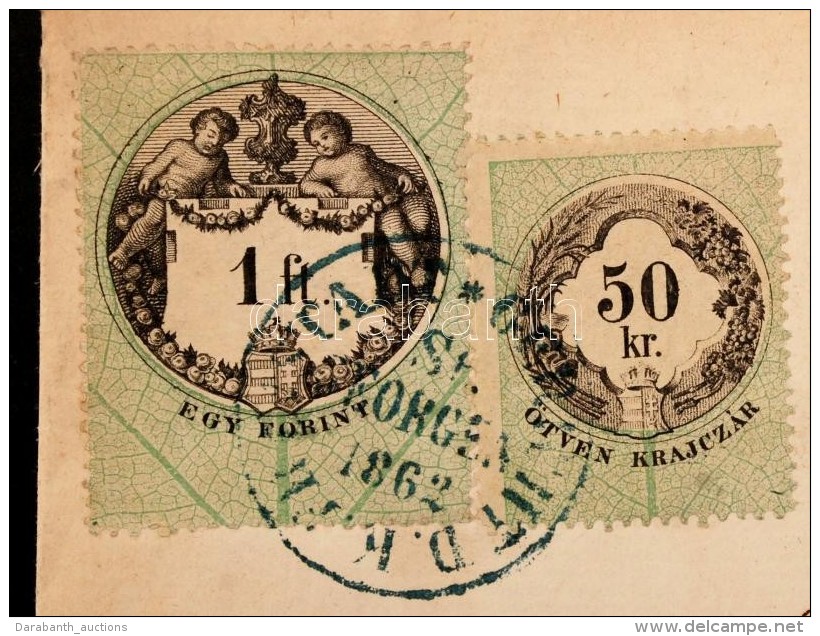 1870 Alapvonalkázás Nélküli 50kr + 1Fl Okmánybélyeg Teljes Okmányon.... - Unclassified