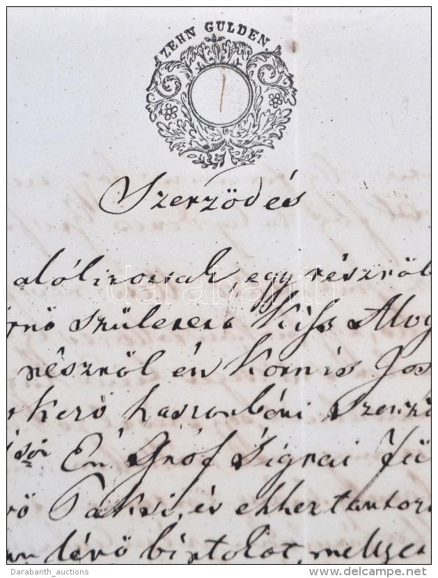1853 Gróf Zigrai Fülöpné Haszonbérleti SzerzÅ‘dése ZEHN GULDEN ... - Unclassified