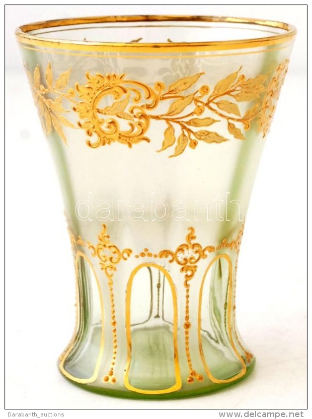 Cca 1900 Irizáló Dísz Pohár, Formába Fújt, Festett Aranyozással,... - Glass & Crystal