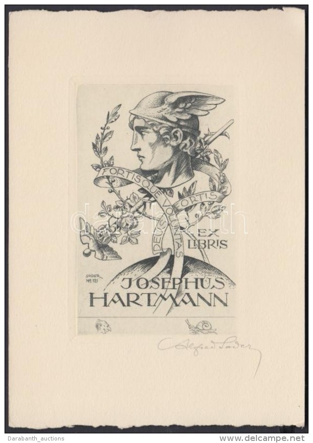 Alfred Soder (1880-1957): Ex Libris Josephus Hartmann. Rézkarc, Papír, Jelzett A Karcon, 11&times;7... - Other & Unclassified