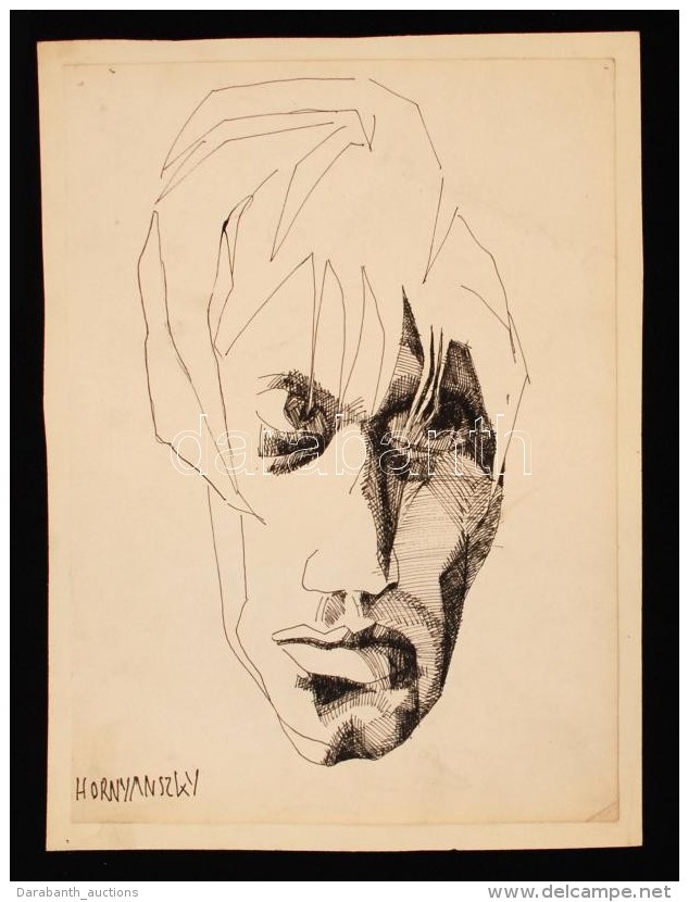 Hornyánszky Gyula (1924-1995): Andy Warhol. Tus, Papír, Jelzett, 24&times;17 Cm - Other & Unclassified