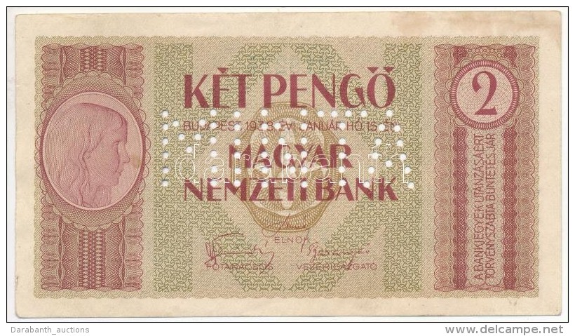 1938. 2P 'MINTA' Perforácival, '018224 J1 42' Sorszámmal, Kiadatlan Bankjegy Tervezet T:II-,III... - Unclassified