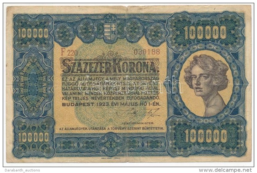 1923. 100.000K 'Orell Füssli Zürich' Vörösesbarna Sor- és Sorozatszámmal T:III... - Non Classés
