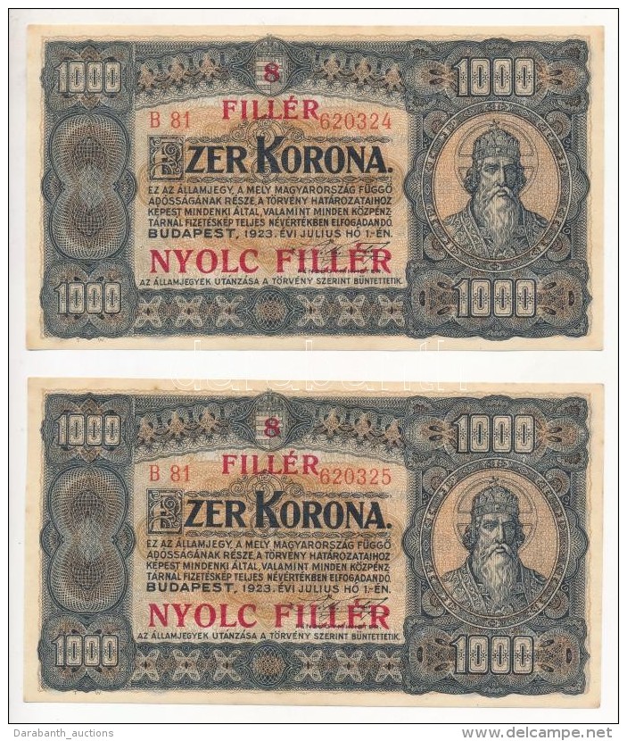1923. 1000K Nyomdahely Jelölés Nélkül és '8 FILLÉR - NYOLC FILLÉR'... - Non Classés