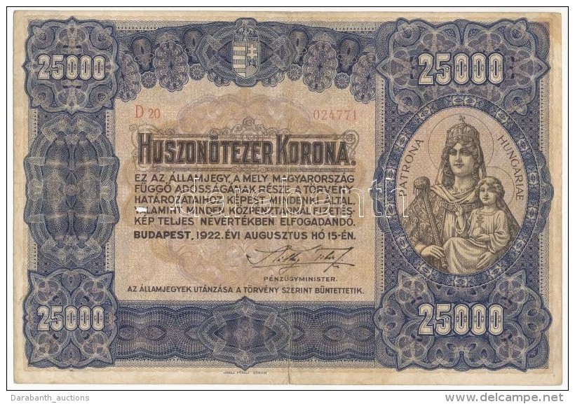 1922. 25.000K 'Orell Füssli Zürich' T:III Két Lyuk, Kis Restaurálás /
Hungary 1922.... - Non Classés