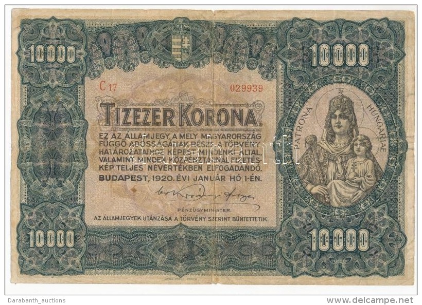 1920. 10.000K 'Orell Füssli Zürich' Piros Sorozat- és Sorszámmal T:III,III- / 
Hungary... - Non Classés