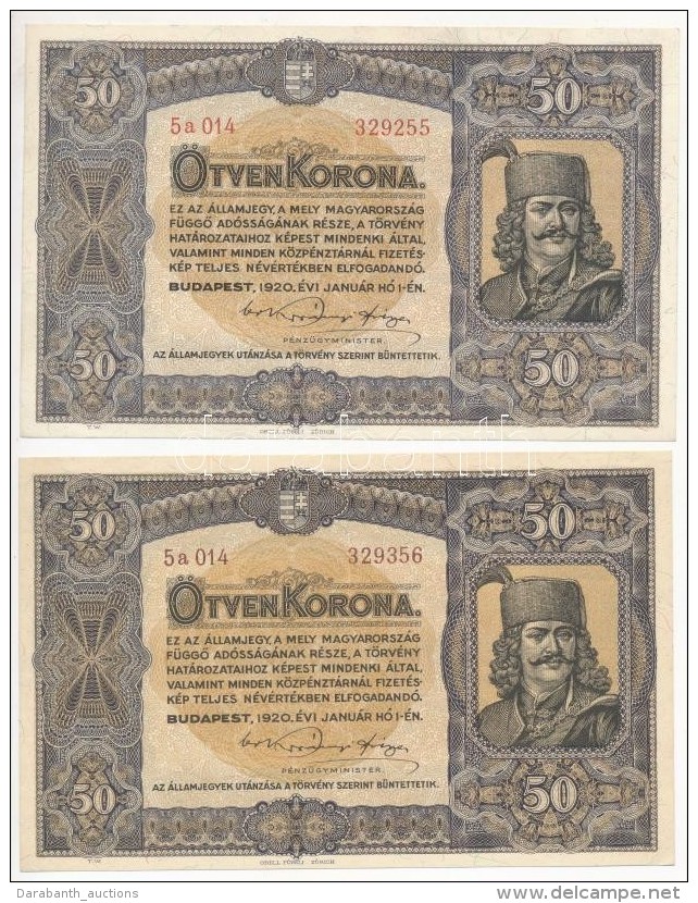 1920. 50K 'Orell Füssli Zürich' (2x) SorszámkövetÅ‘k T:I / 
Hungary 1920. 50 Korona 'Orell... - Non Classés