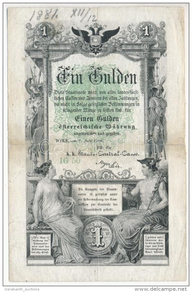 1866. 1G T:III- Ragasztott / 
Austrian Empire 1866. 1 Gulden C:VG Sticked
Adamo G97 - Non Classés