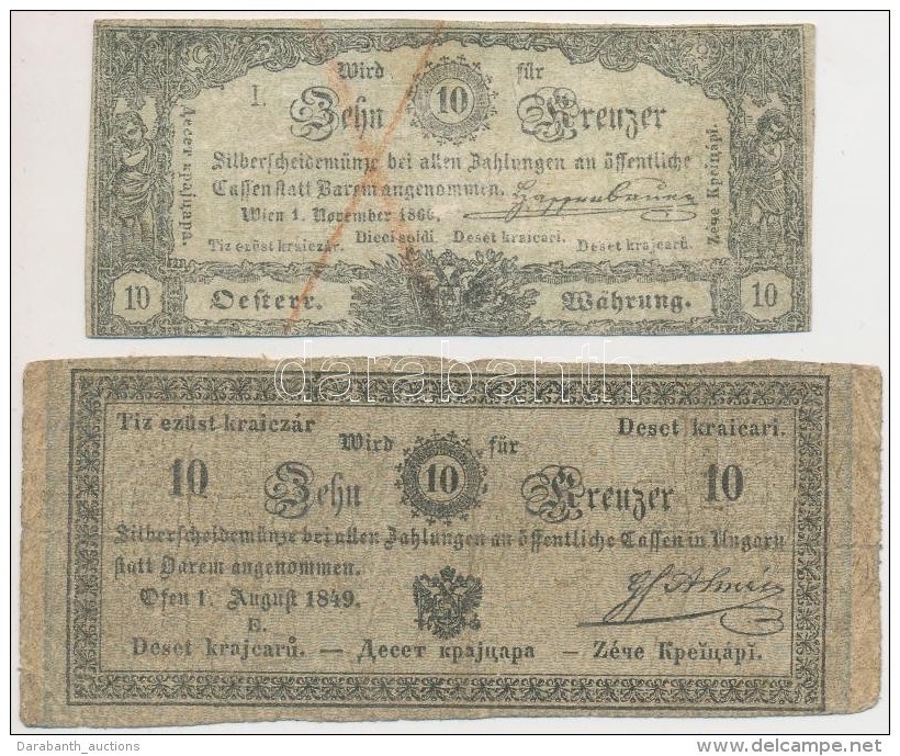 1849. 10kr 'Almásy' + 1860. 10kr 'K. K. Hauptmünzamt Für Silberscheidemünze' Alul Egysoros... - Non Classés
