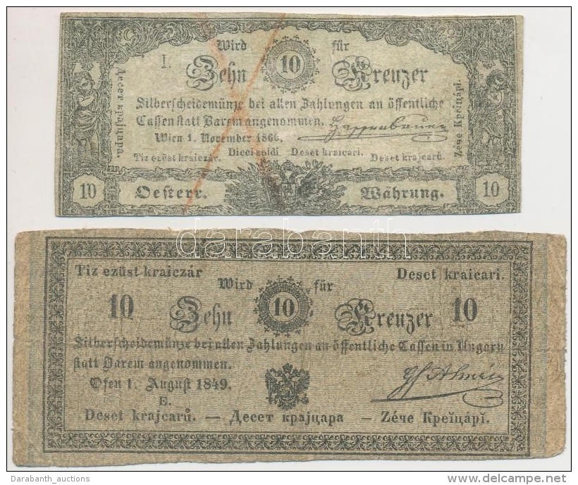 1849. 10kr 'Almásy' + 1860. 10kr 'K. K. Hauptmünzamt Für Silberscheidemünze' Alul Egysoros... - Unclassified