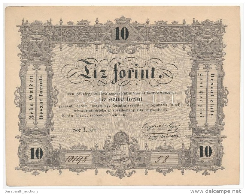 1848. 10Ft 'Kossuth Bankó' T:I- Hajtatlan / 
Hungary 1848. 10 Forint C:AU Unfolded
Adamo G111 - Ohne Zuordnung