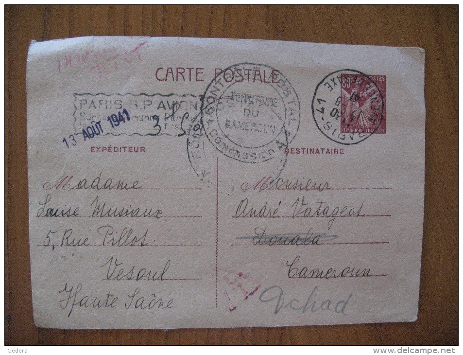 Carte Postée Le 12 Août 1941 De PARIS à DOUALA - Cartoline-lettere