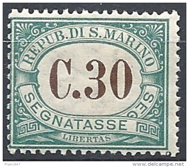 San Marino, 1897 Cifra In Bruno 10c Verde  # Yvert & T. 3 - Scott J3 - Sassone Tx3 - Nuovo * TL - Segnatasse