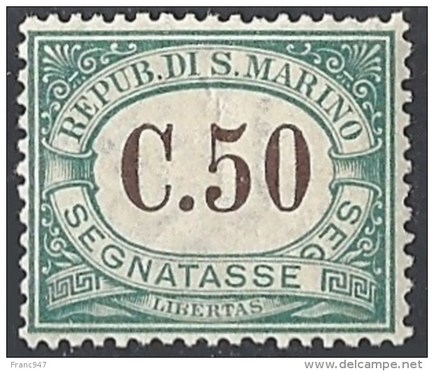 San Marino, 1897 Cifra In Bruno 50c Verde  # Yvert & T. 4 - Scott J4 - Sassone Tx4 - Nuovo * TL - Portomarken