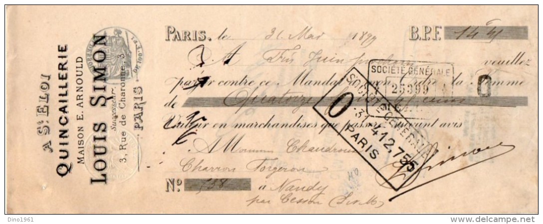 VP3985 - Lettre De Change - A Saint Eloi - Quincaillerie Louis SIMON à PARIS - Wechsel