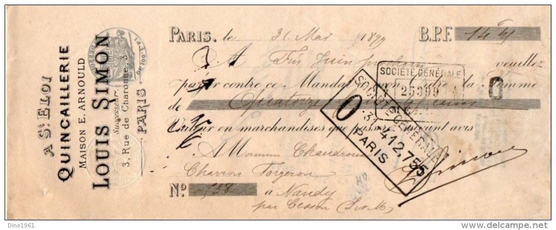 VP3985 - Lettre De Change - A Saint Eloi - Quincaillerie Louis SIMON à PARIS - Bills Of Exchange