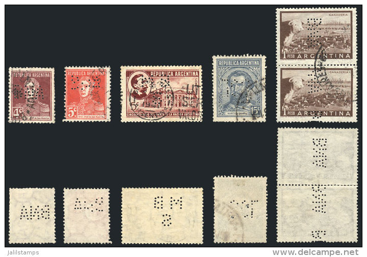 4 Used Stamps + 1 Pair, All With Interesting Commercial PERFINS, VF Quality! - Collezioni & Lotti