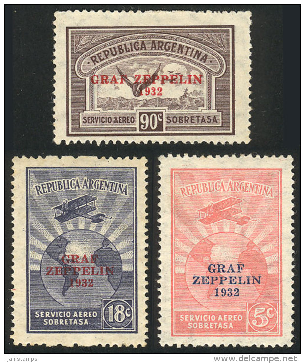 GJ.720/722, 1932 Zeppelin, Cmpl. Set Of 3 Values, Mint No Gum, VF, Catalog Value US$52 - Posta Aerea