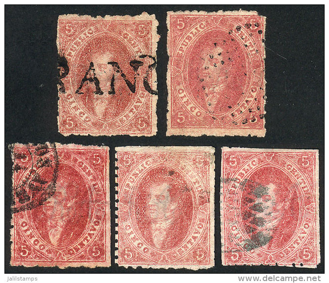 GJ.25, 4th Printing, 5 Examples With Different Shades And Cancels, VF General Quality! - Oblitérés