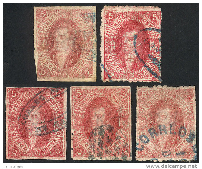 GJ.25, 4th Printing, 5 Examples In Varied Shades And With Varied Cancels, Very Good Lot! - Usati