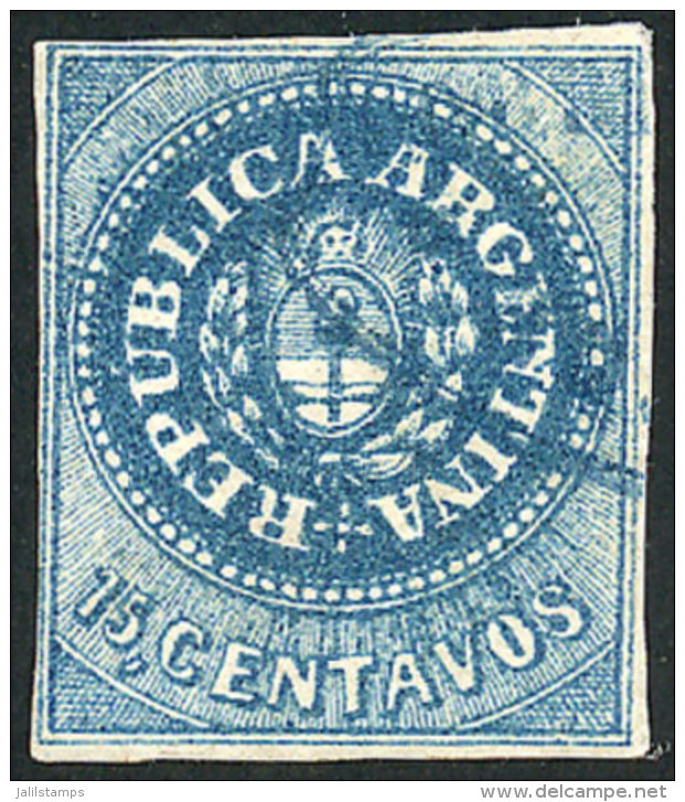 GJ.9, 15c. Blue, Short But Complete Margins, Handsome, Used In Rosario, Catalog Value US$220. - Oblitérés