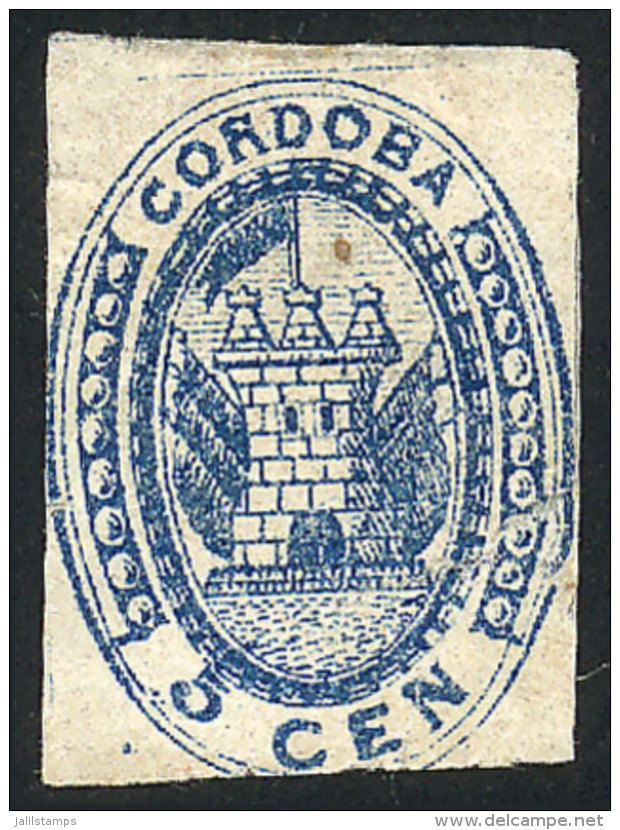 GJ.1A, 5c. Dark Blue, With Defects, Good Appearance, Catalog Value US$200. - Cordoba (1858-1860)