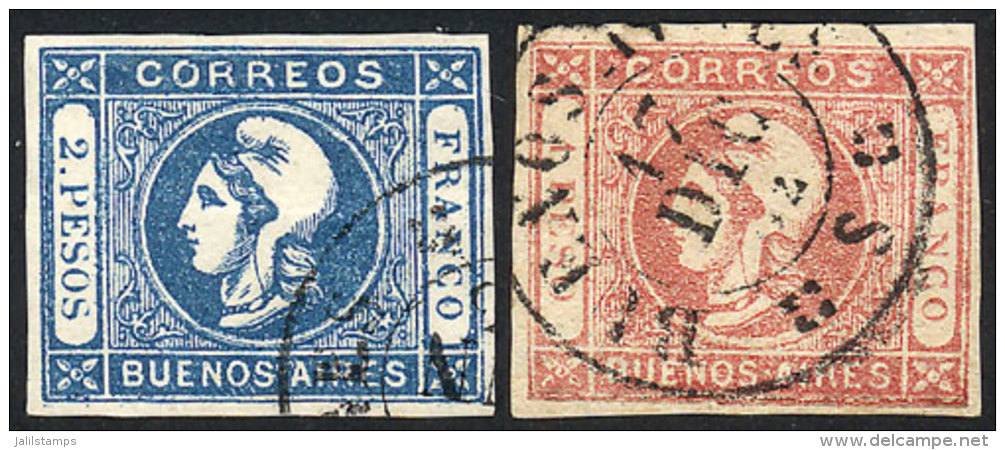 GJ.21/22, The Set Of 2 Used Values, VF Quality, Catalog Value US$80. - Buenos Aires (1858-1864)