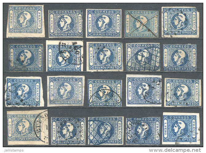 GJ.17, 20 Examples (3 Mint And 17 Used), Most With Defects, Varied Shades And Cancels, One With Clear Impression,... - Buenos Aires (1858-1864)