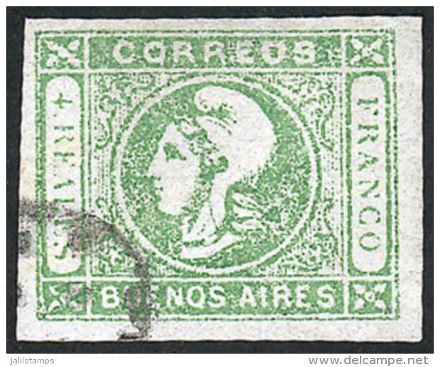 GJ.16, 4R. Green, Worn Impression, Very Nice Example, Catalog Value US$100 - Buenos Aires (1858-1864)