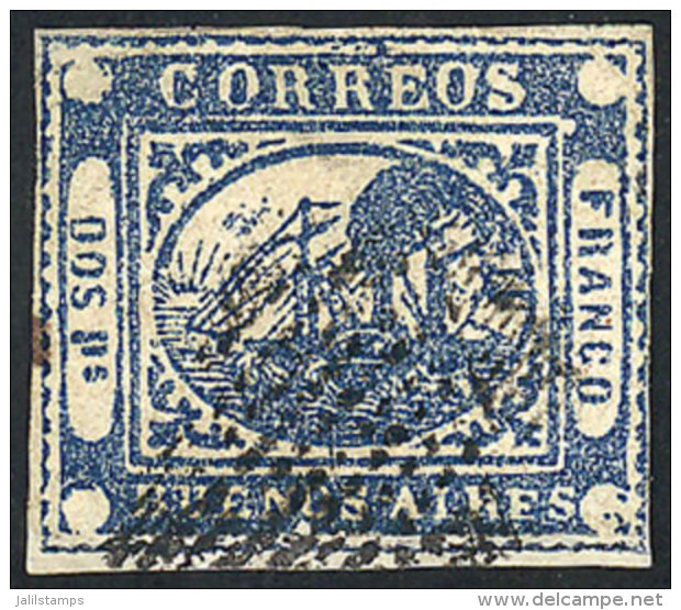 GJ.5, DOS Ps. Blue, Minor Defects, Excellent Appearance, Catalog Value US$150 - Buenos Aires (1858-1864)