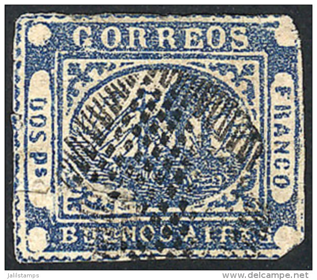 GJ.5, DOS Ps. Blue, Used, With Defects, Catalog Value US$150 - Buenos Aires (1858-1864)