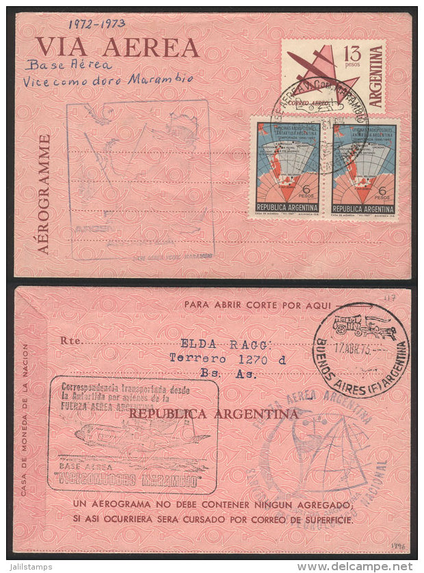 Aerogram Posted From The Vicecomodoro Marambio Air Base In JAN/1973, Bearing Nice Special Handstamps On Font And... - Autres & Non Classés