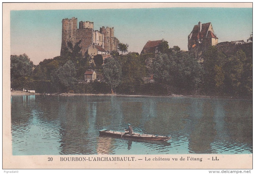 Cp , 03 , BOURBON-L'ARCHAMBAULT , Le Château Vu De  L'Étang - Bourbon L'Archambault