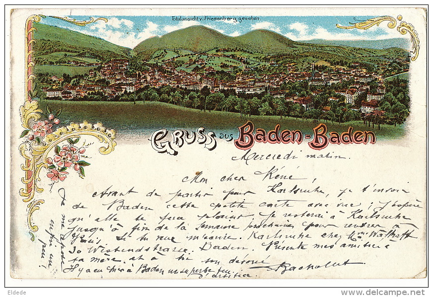 Gruss Aus  Baden Baden  Litho  Used 1897 To Ormoy Brienon Yonne - Baden-Baden