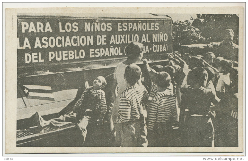 Guerra Civil Playa De Sitges Escuela " Pueblo De Cuba " Auxilio Al Nino Del Pueblo Espanol Habana Bandera Cubana - Barcelona